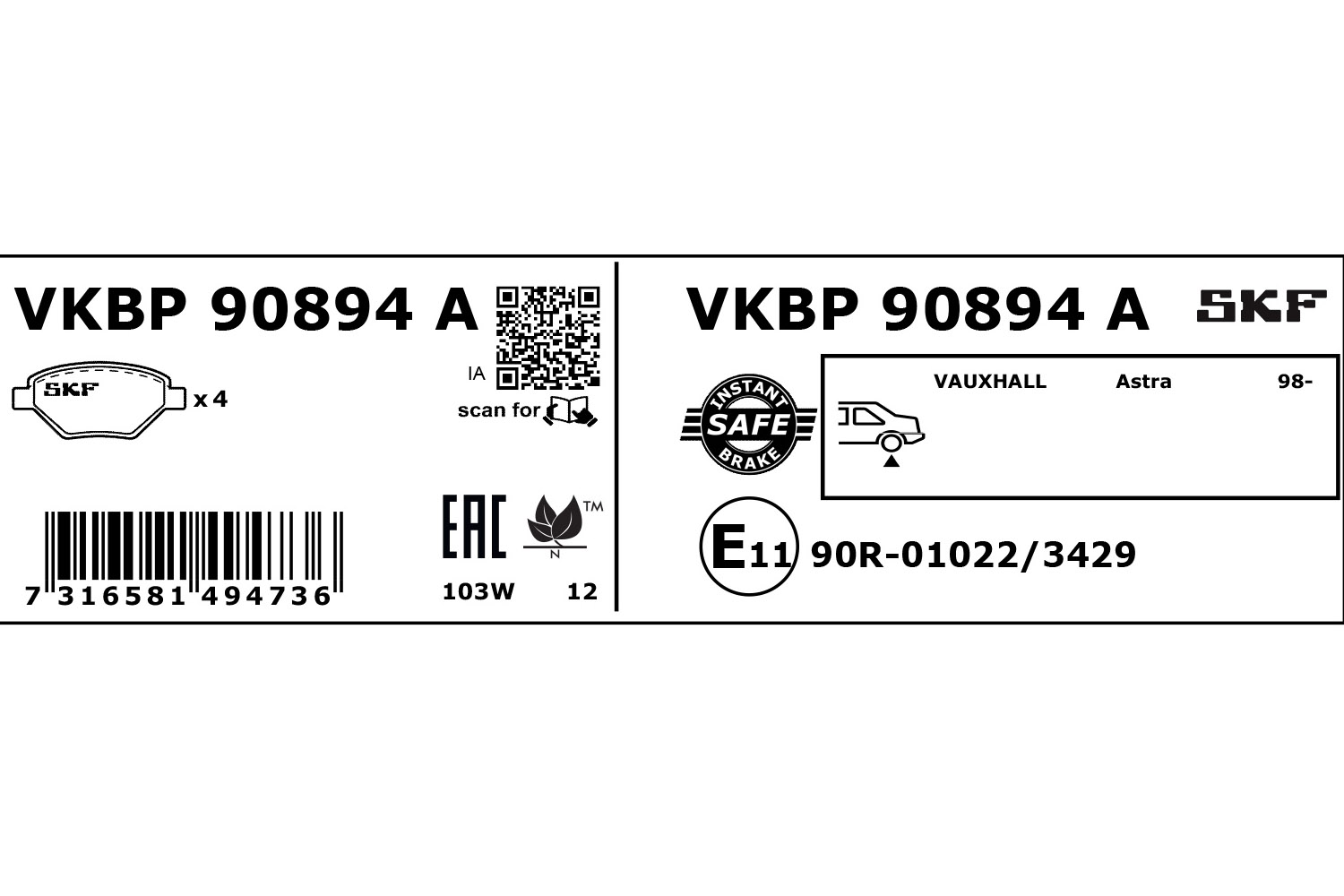 SKF VKBP 90894 A Bremsbelagsatz, Scheibenbremse